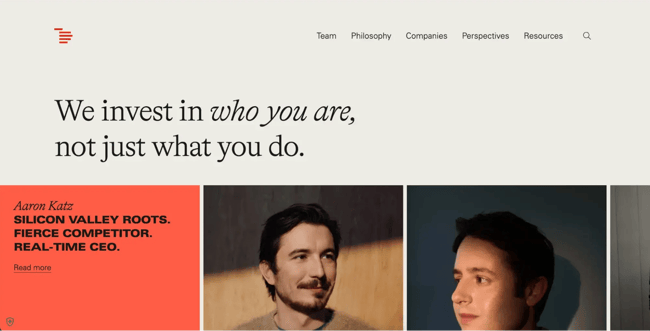 website home page design, index ventures